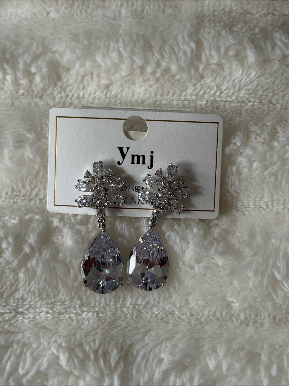 Silver Crystal Teardrop Drop Earrings - Clear